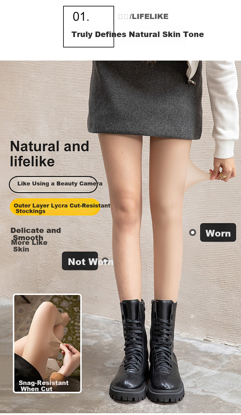 Langsha Sheer Leggings Women's Spring Autumn Thin Fleece Double-Layer Cuttable Nude Tights Pantyhose 3