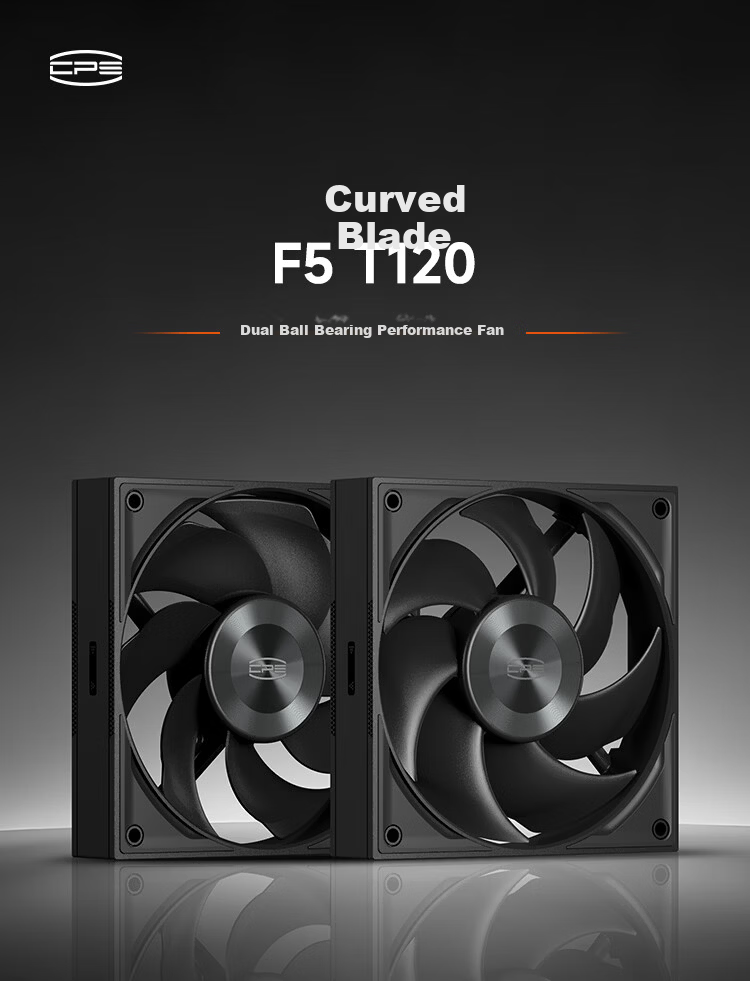 PCCOOLER Curved Blade F5T120 White 12cm Case Fan (PWM Daisy Chain/Double Ball Bearings/Includes 4 Locking Screws) 1