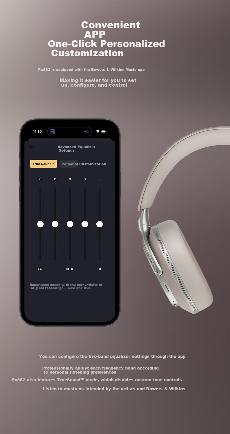 Bowers & Wilkins Px8S2 [New Flagship Release] Wireless HiFi Over-Ear Bluetooth Headphones B&W Smart Active Noise Cancelling High-Fidelity Music Gift Matte Black 7