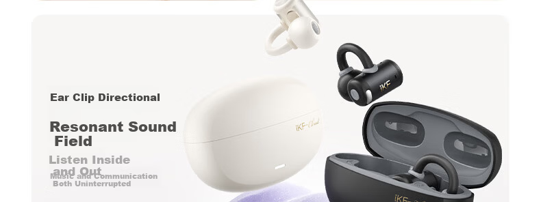 IKF Zhaoyue Clip-on Bluetooth Earphones Wireless Open Bone Conduction Non-In-Ear Zero Sensation Cushion Ultra-Long Battery Life Sports for Huawei Apple Yunyan White 9