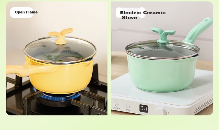 Buydeem Baby Food Pot Non-Stick Milk Pot 18cm Light Green Spring Bud 8
