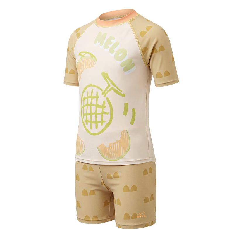 ERKE Boys' Short Sleeve Two-Piece Swimsuit Set, Split Design, Sun Protection, Beach Swimwear for Kids