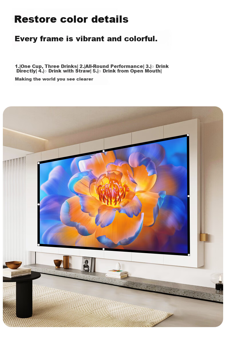 PInYUE 100-inch 16:9 Projection Screen Wall-Mountable White Screen 4K HD No-Drill Foldable Outdoor Portable Screen Compatible with XGIMI, JmGO, Dangbei Projectors 3