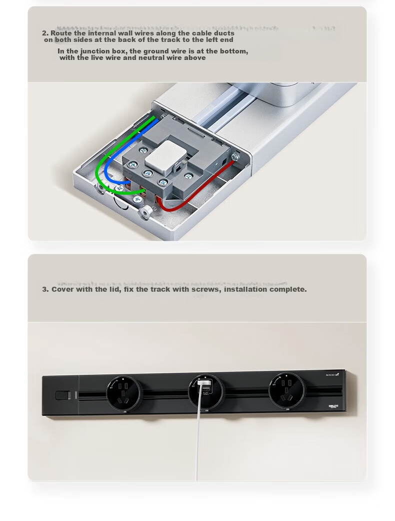 DELIXI Track Socket Master Control Glass Model, Movable Sliding Rail Socket Surface-Mounted, Five-Hole Adapter, Black 14