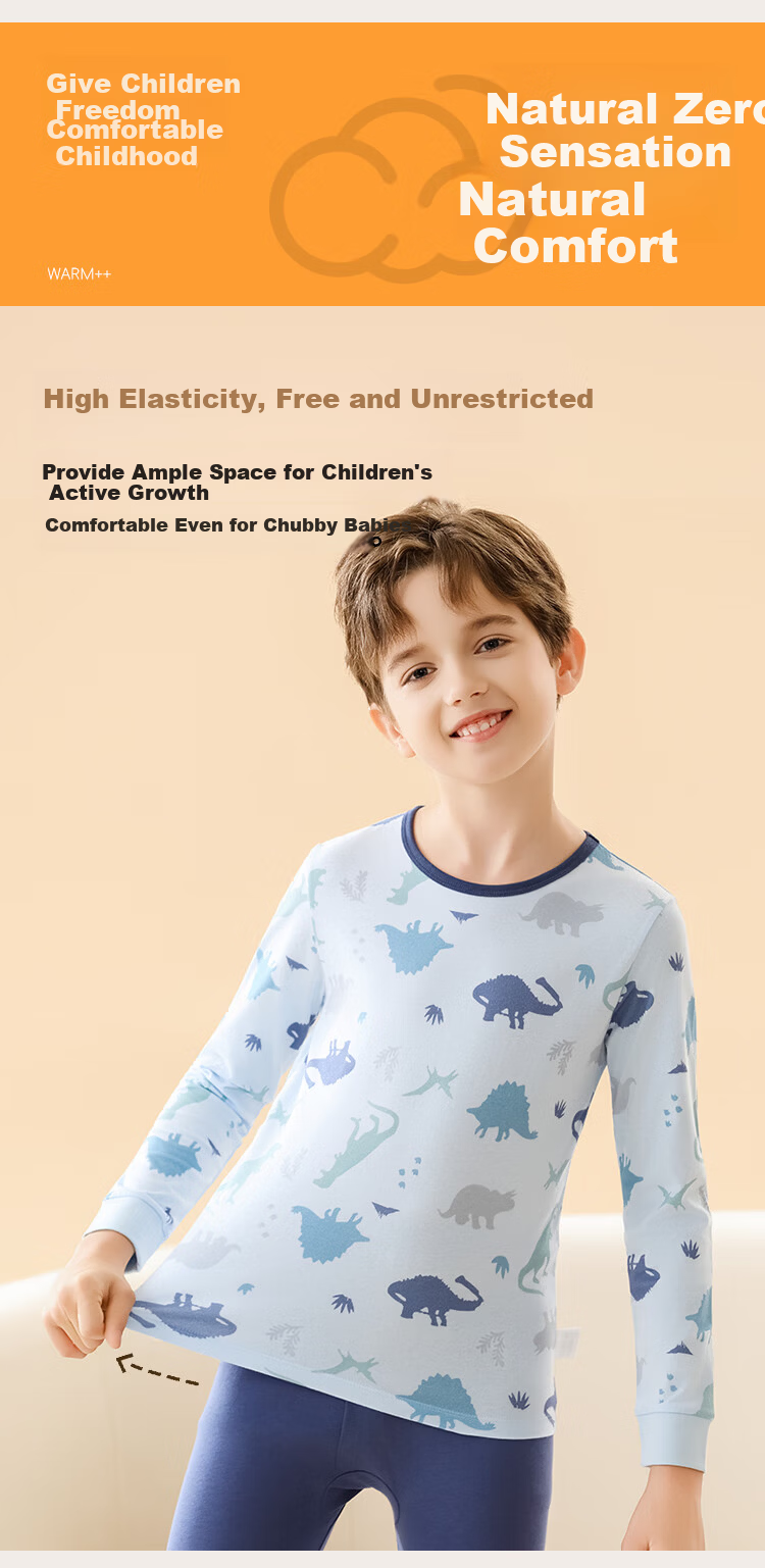 Urban Beauty 【100% Cotton】 Kids Thermal Underwear Boys Autumn Shirt and Pants Youth Autumn Winter Cotton Sweater Pajama Set 6