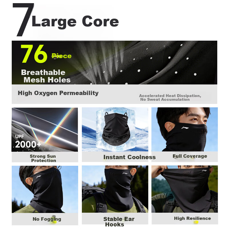 LI-NING Sun Protection Face Mask Ear-Hook Cycling Ice Silk Mosquito Repellent Mask Neck Gaiter Magic Scarf Windproof Dustproof Mountaineering Gear for Men and Women