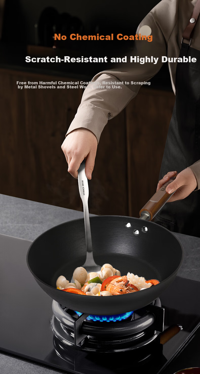 Kambach Titanium Cast Iron Frying Pan Non-Coated Skillet Seasoning-Free Egg Pan Steak Pan Breakfast Pan 26cm 4