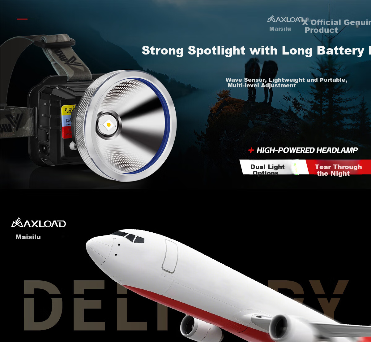 MAX LOAD Headlamp High Brightness Rechargeable Outdoor Fishing Long Battery Life Large Capacity Head-Mounted Flashlight Mining Lamp 1