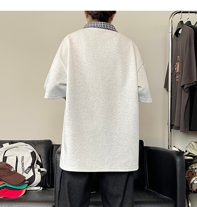 Popeye Two-Piece Houndstooth Polo Shirt Short Sleeve Men's Summer Collared T-Shirt Cleanfit Half Sleeve DX21 White Gray XL 12