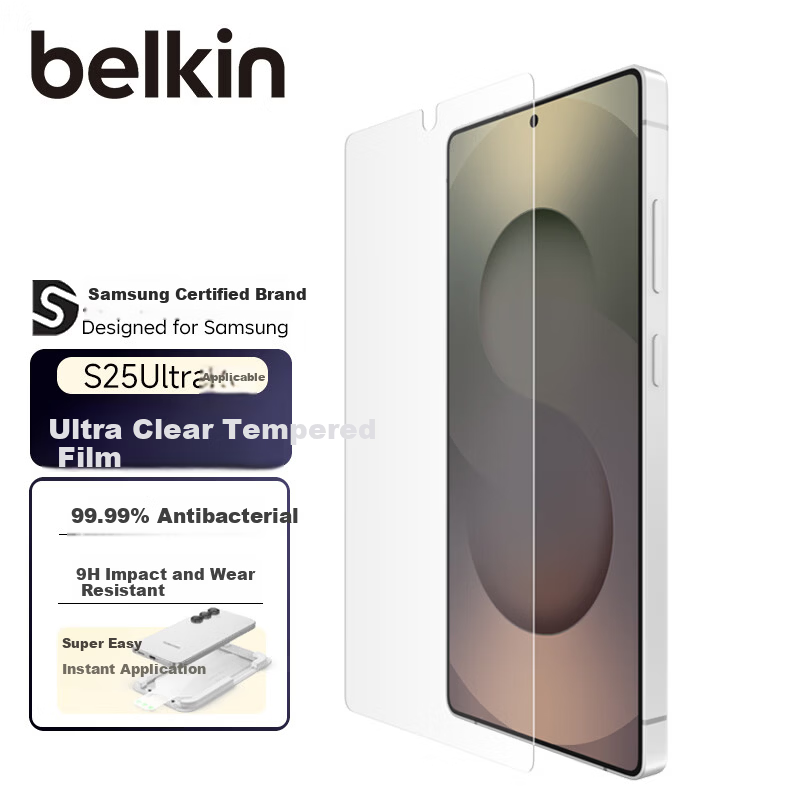 BELKIN Samsung S25 Ultra Antibacterial Anti-Fingerprint Tempered Glass Screen Protector OVB050fq