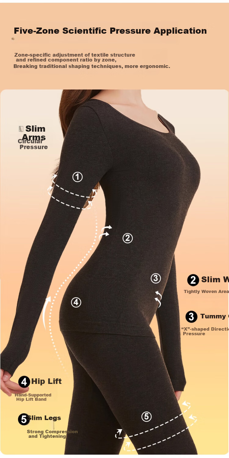 Caiyue Women's Thermal Shapewear Set High-Waist Hip-Lifting Slimming Body Shaping Base Layer Autumn Top and Bottom 5