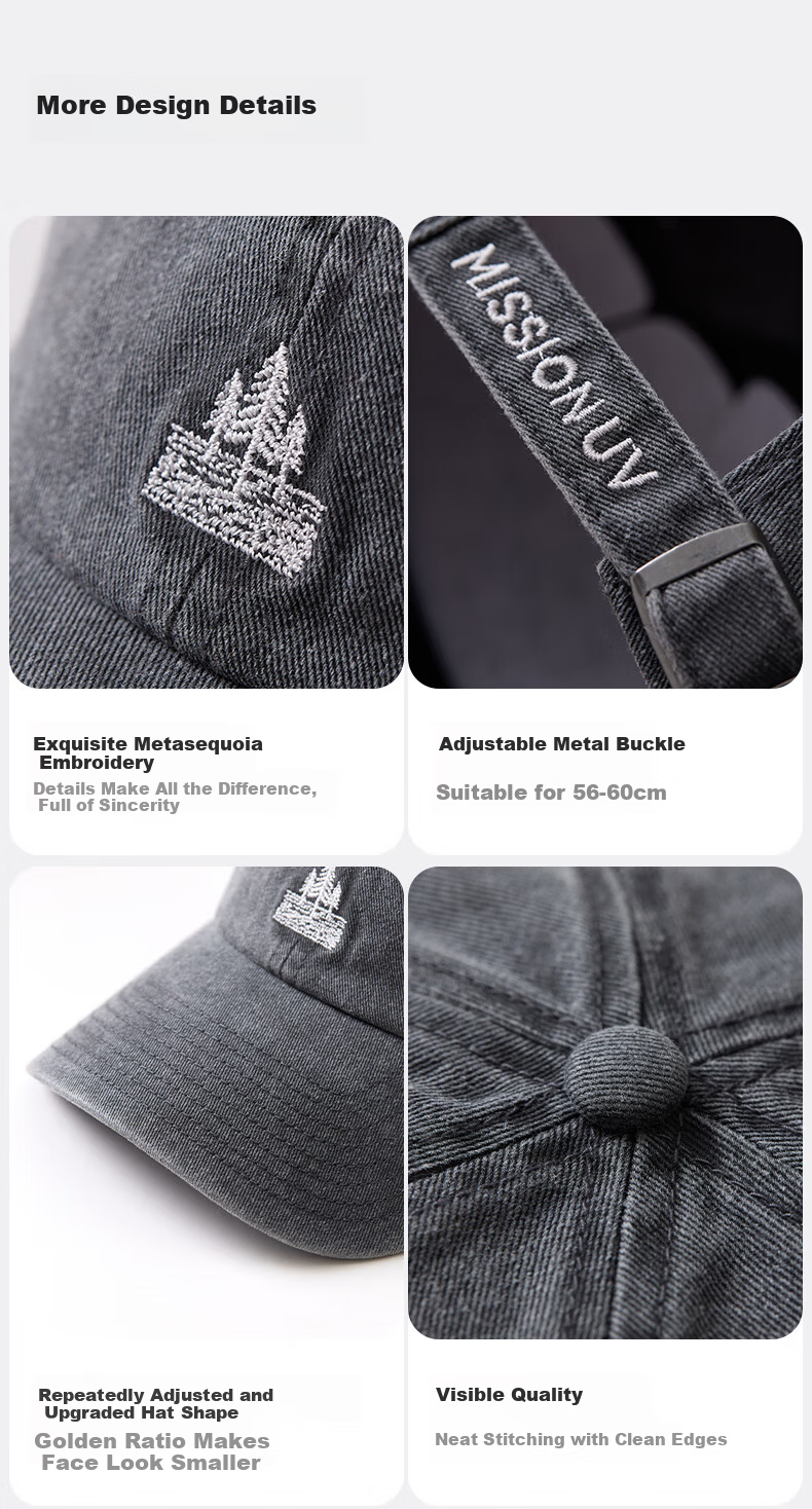 MISSION UV Soft Top Pure Cotton Baseball Cap Unisex Four Seasons Outdoor Casual Sunshade Sunscreen Duckbill Hat Versatile Slim Face Hat 3