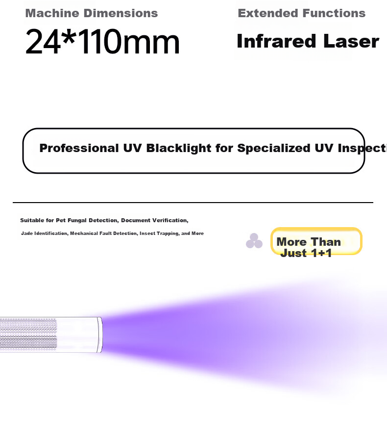 Tuteng UV Light Identification Ultraviolet Flashlight Fluorescent Pen Wood's Lamp Cat Scratch Detection Light with Infrared Laser 008-2 5