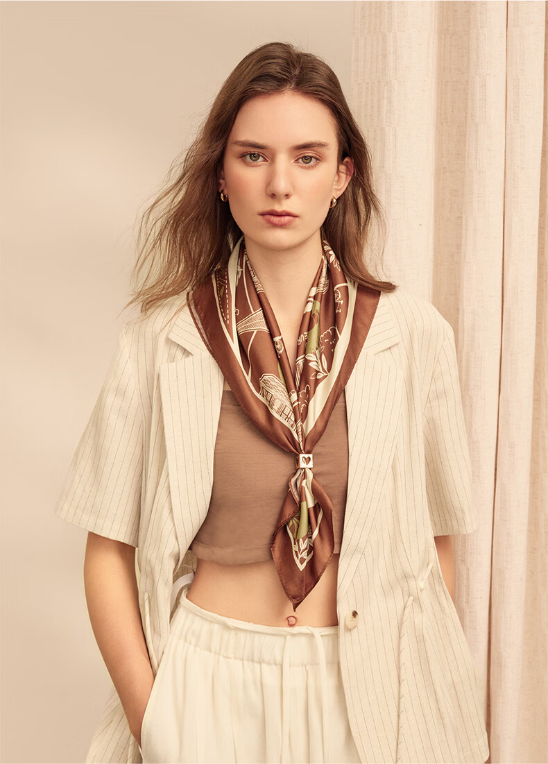 ELLE 100% Mulberry Silk Scarf Women's Summer Fashion Versatile Printed Square Neck Scarf Gift Box Set 13