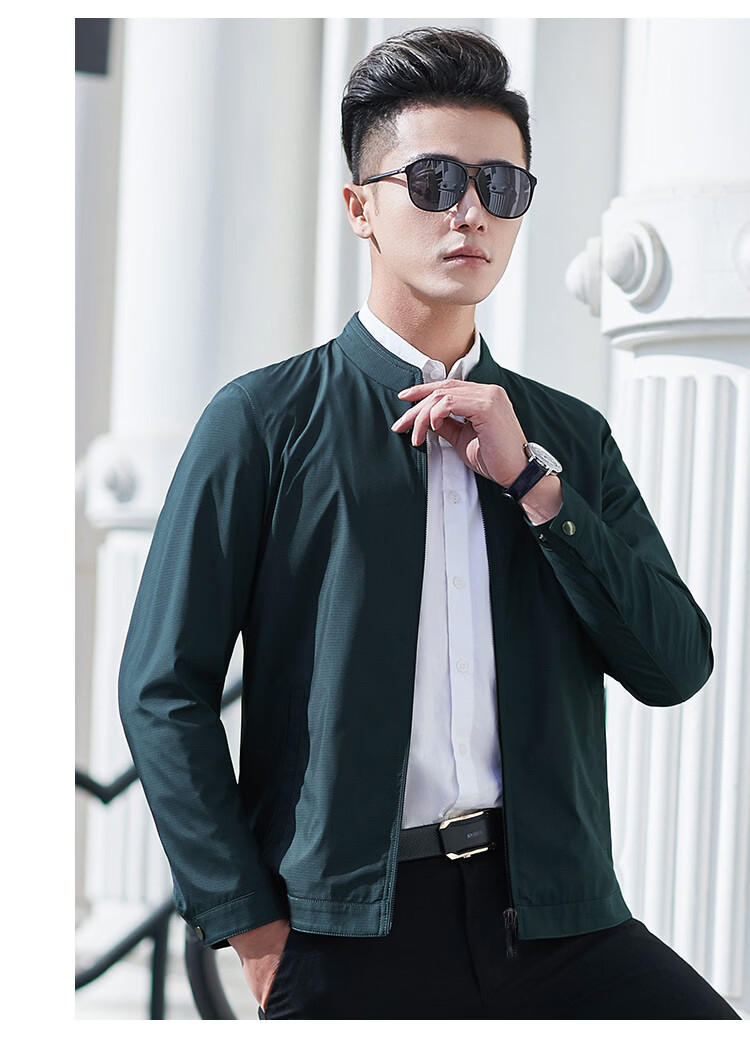 Caesar Stand Collar Jacket Men Spring Windproof Zip-up Business Casual Smooth Comfortable Commuter Coat 17