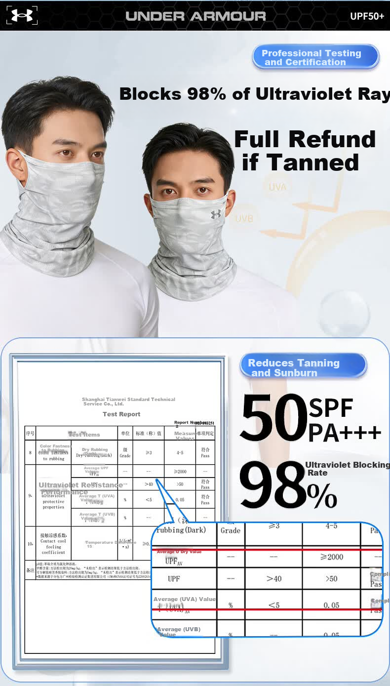 Under Armour Men's Sun Protection Face Mask Ear-Hook Cycling Summer Ice Silk Mask Neck Gaiter Headscarf Windproof Dustproof Mountaineering for Men and Women 3