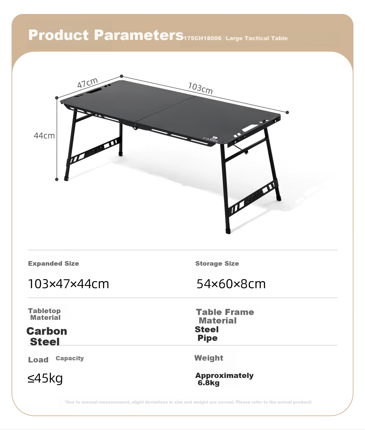 CAMEL Outdoor Folding Table Portable Camping Multifunction Lightweight Tactical Table 8006 Black 3