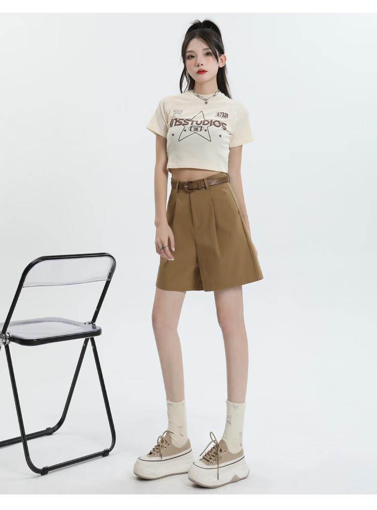 Jeanswest Women's 2026 Summer Cotton High-Waist Fashion Straight-Leg White Mid-Length Shorts XL 19