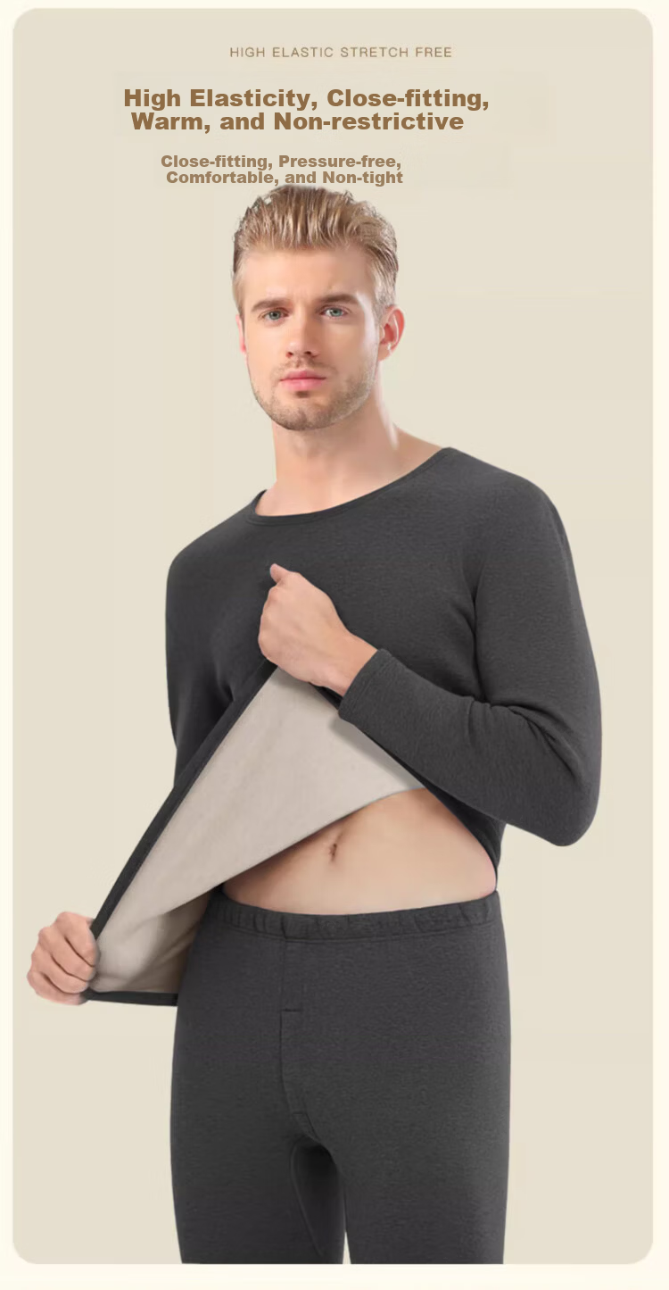 LangSha Men's Thermal Underwear 10A Antibacterial Anti-Mite Double-Sided Fleece Heating Autumn Shirt and Pants Set with German Velvet 10