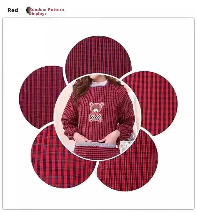 Minggu Long Sleeve Apron Cotton Coarse Cloth Reversible Work Apron Red Mixed Plaid Length 118CM CW667350 6