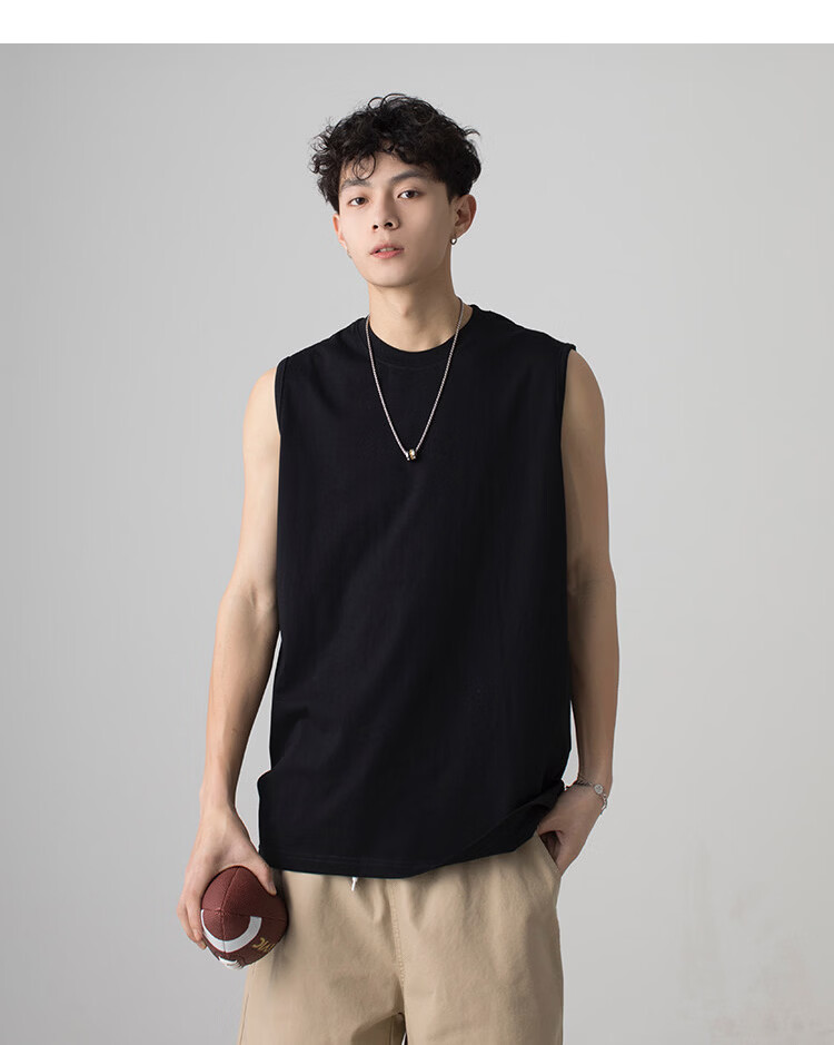 Muwei Men's Pure Cotton Vest Summer Heavyweight Breathable Skin-Friendly Casual Versatile Base Tank Top Simple Trendy Sleeveless T-Shirt 23