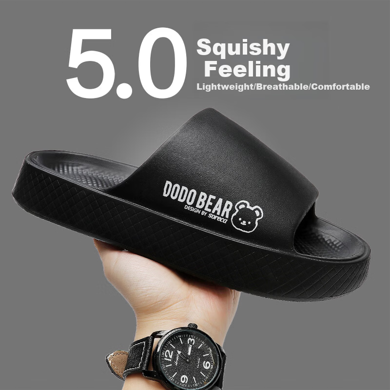 Guoluofi Men's Summer Indoor Non-Slip Slippers Couple Thick Sole Soft Feel Outdoor Black Size 42-43