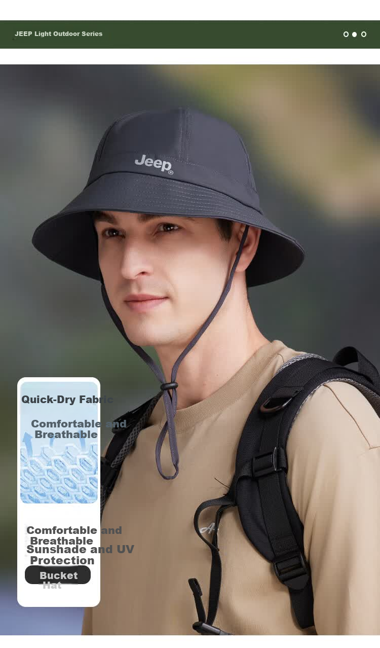 JEEP Men's Sun Protection Bucket Hat Fishing Hiking Outdoor Summer Cap Dark Blue Black 1