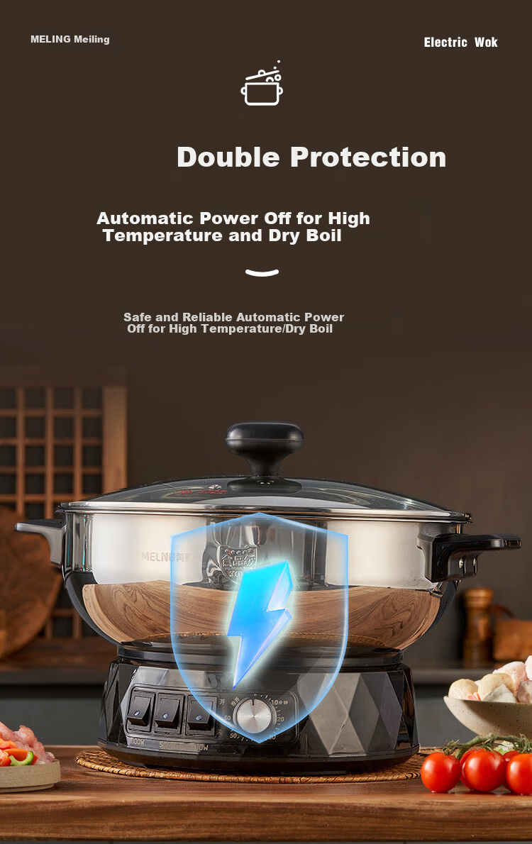 MeiLing Electric Frying Pan New Generation Healthy Large Capacity 304 Stainless Steel Electric Steamer Electric Cooker Stew Steam Cook Non-Stick Multifunctional All-in-One Electric Pot Multi-Purpose E 19