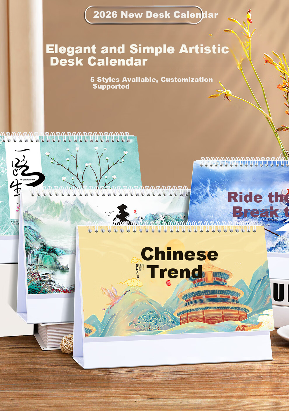 Langjie 2026 Desk Calendar Horse Year Large Grid Writing Planner Office Desktop Calendar Customizable 3