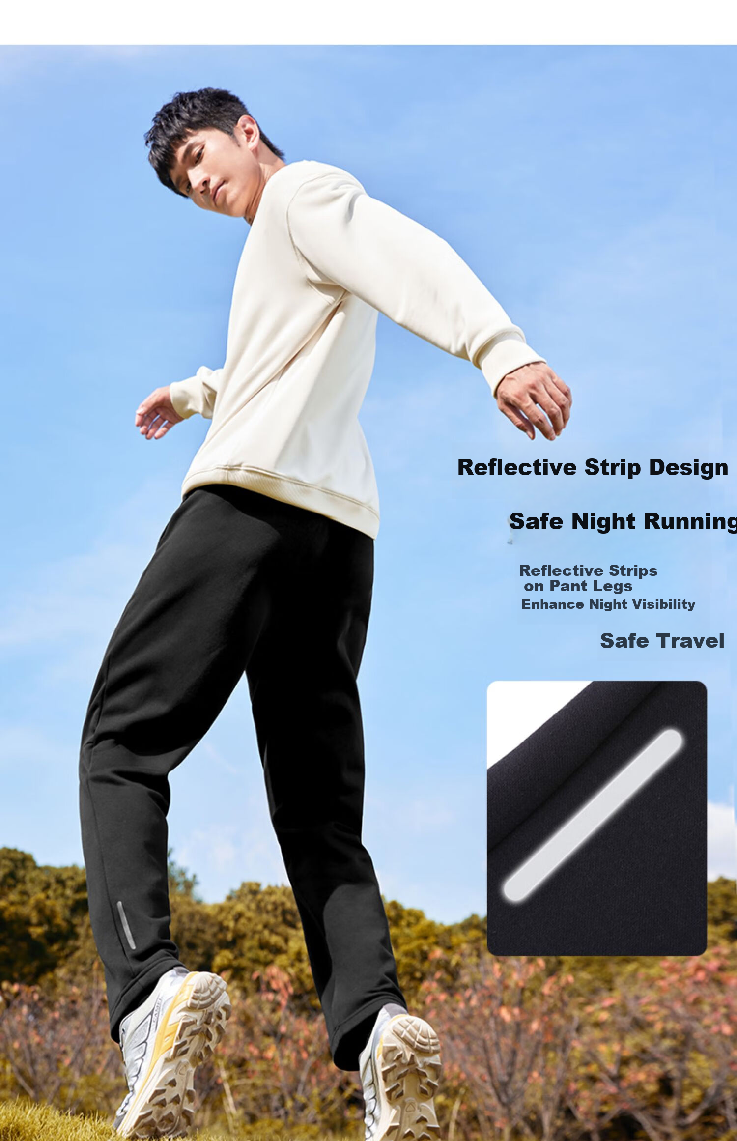 CAMEL Fleece Lined Men's Sports Pants Loose Casual Straight Knit Trousers J13CAVL6034 Phantom Black L 9