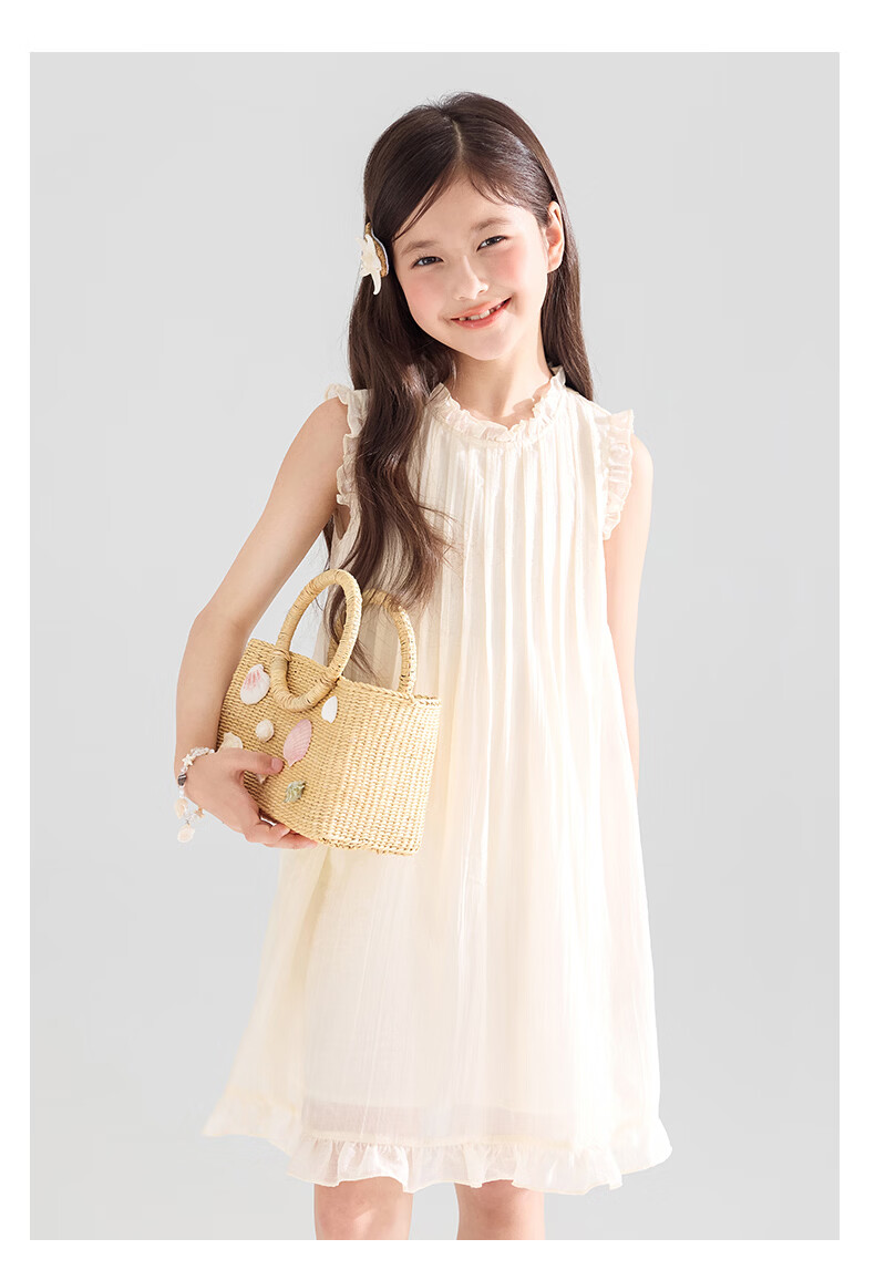 Mucmukn Star Shell Wave Tencel Lyocell Ruffle Vest Dress Island Vacation Princess Dress Girls Summer 15