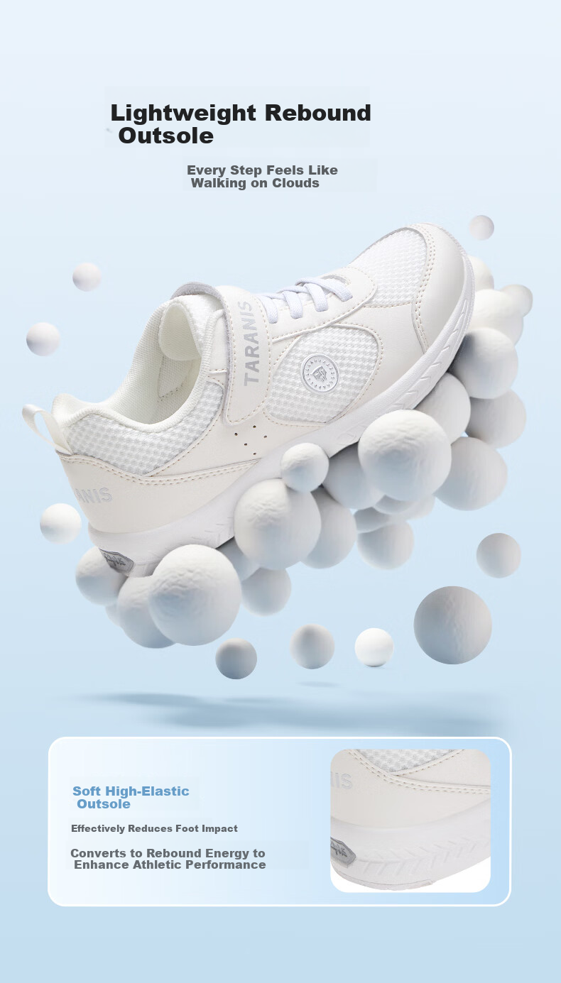 TARANIS Spring Summer Kids Sports Shoes Boys Girls School Training Breathable Lightweight Cushioning Running White Sneakers Size 36 4