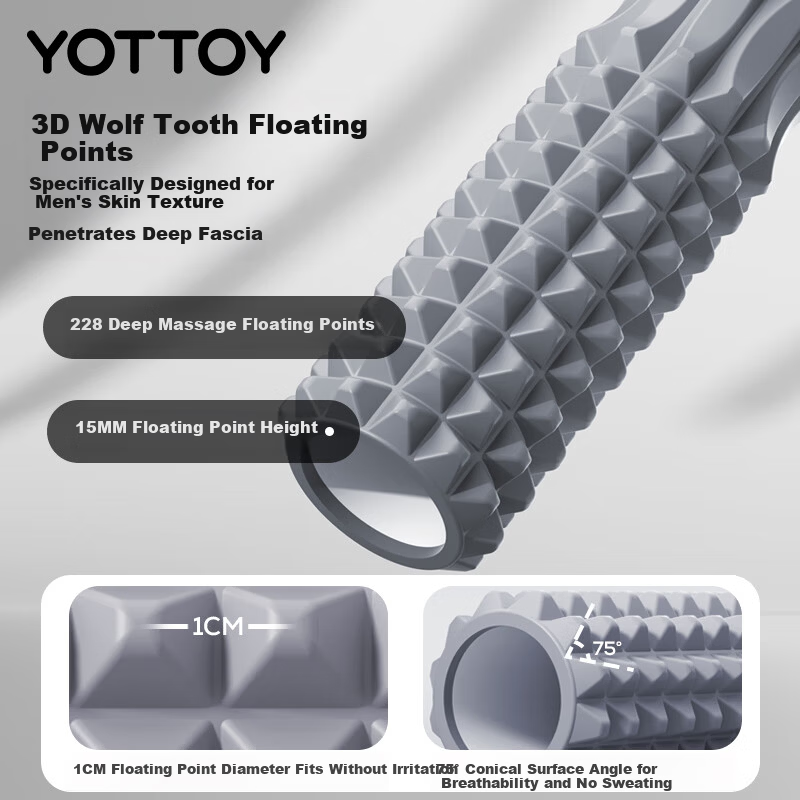 Yottoy Foam Roller Muscle Relaxation Spiky Massage Stick Foam Roller Leg Massager Yoga Stick 45cm Gray