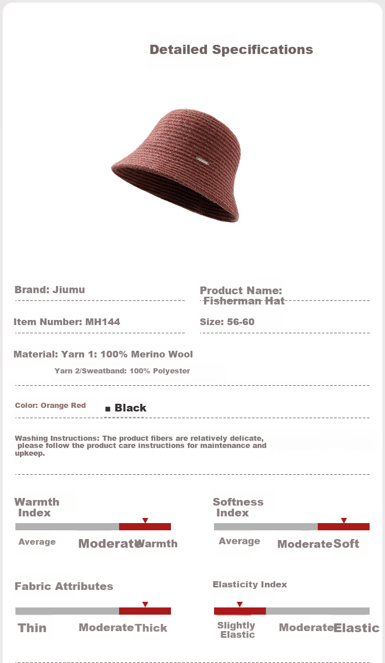 JIUMU Sheep Wool Warm Fisherman Hat Autumn Winter Slim Face Bucket Hat Elegant Fedora Winter Windproof Cold Resistant Hat for Women 9