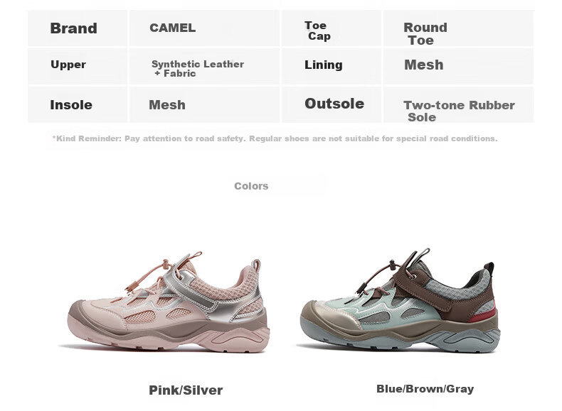 CAMEL Cute Ugly Style Women's Mountain Colorblock Mesh Outdoor Casual Shoes L26S255077 Blue/Brown/Gray Size 39 15
