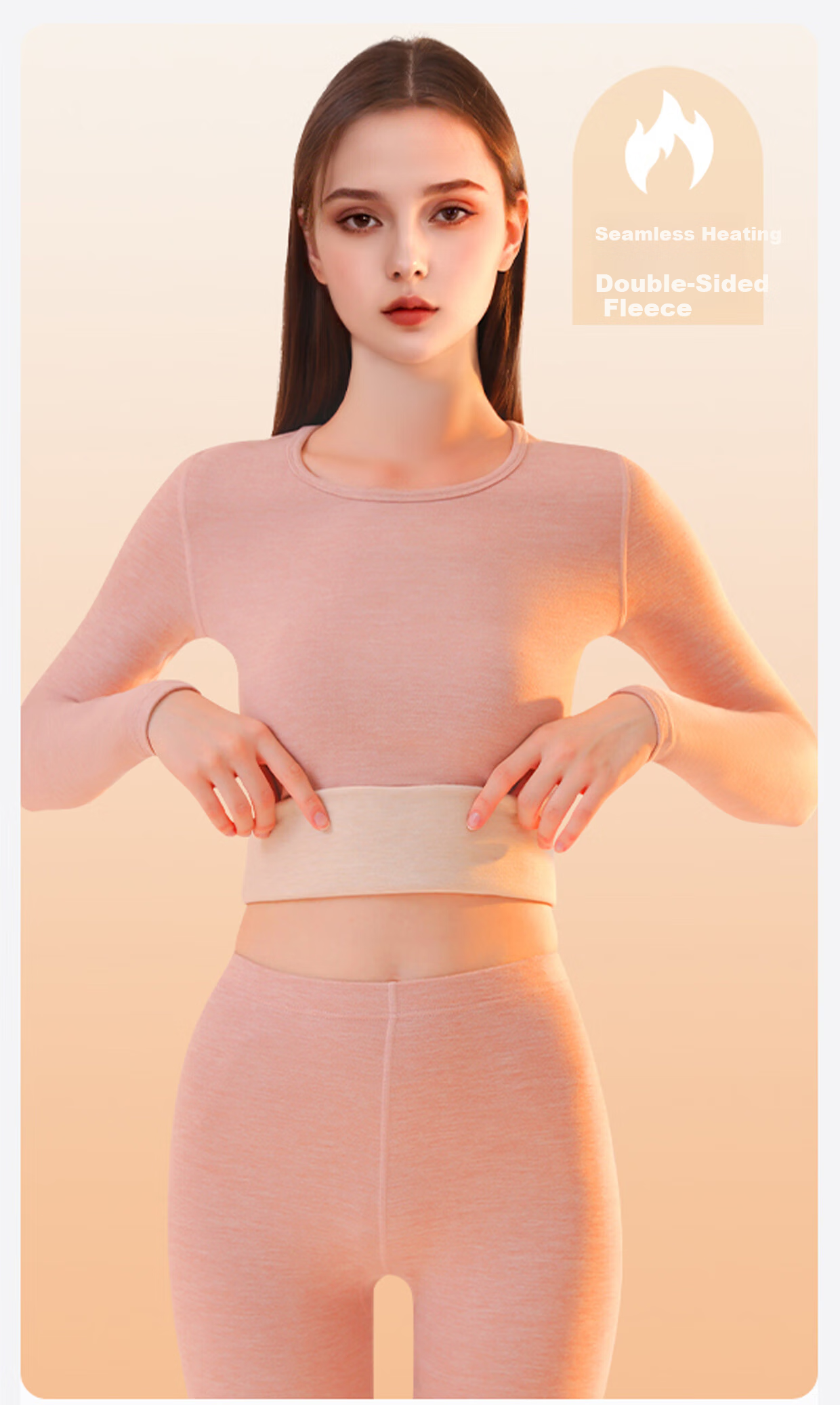 Urban Beauty Women's Thermal Underwear Set Autumn Long Johns Winter Cashmere Silk Cold-Resistant Derong Heating Crew Neck Seam-Locked Set 3