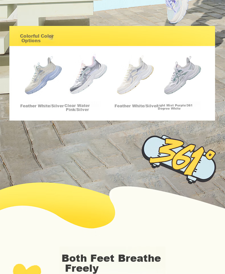 361° Kids Sports Shoes 2026 Summer Girls Lightweight Breathable Casual Dad Sneakers Pink Size 37 6