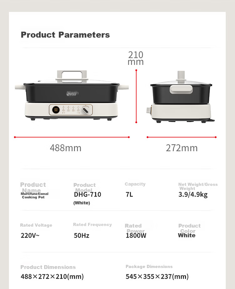 Liven Electric Hot Pot Electric Cooking Pot Hot Pot Dedicated Pot for 3-7 People Detachable Multi-Functional Cooking and BBQ Electric Heating Pot 7L Multi-Purpose Pot DHG-710 1