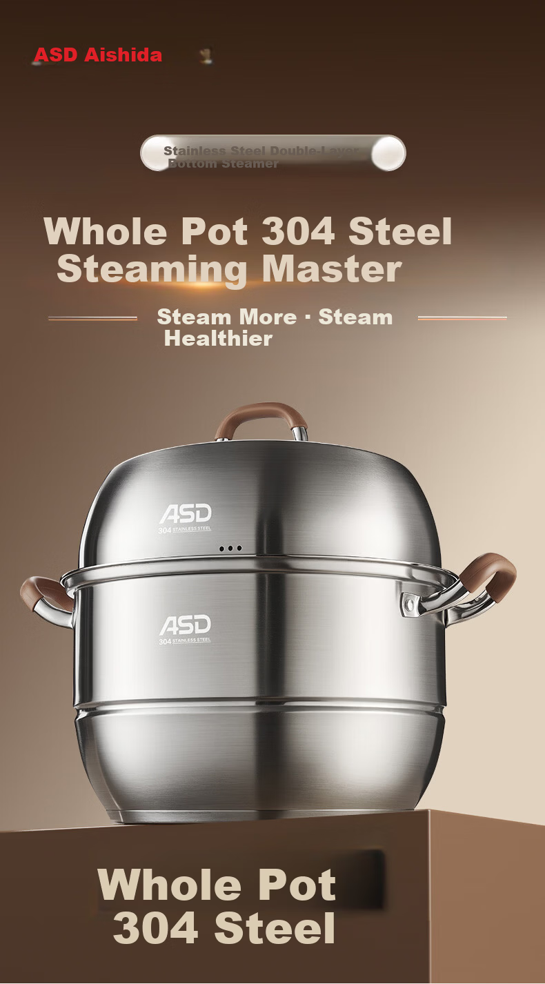ASD Steamer Pot, Whole Pot 304 Stainless Steel Double-Layer Household Steaming And Cooking Pot, 28CM Multi-Layer Enlarged Non-Stick Steamer Q2 1