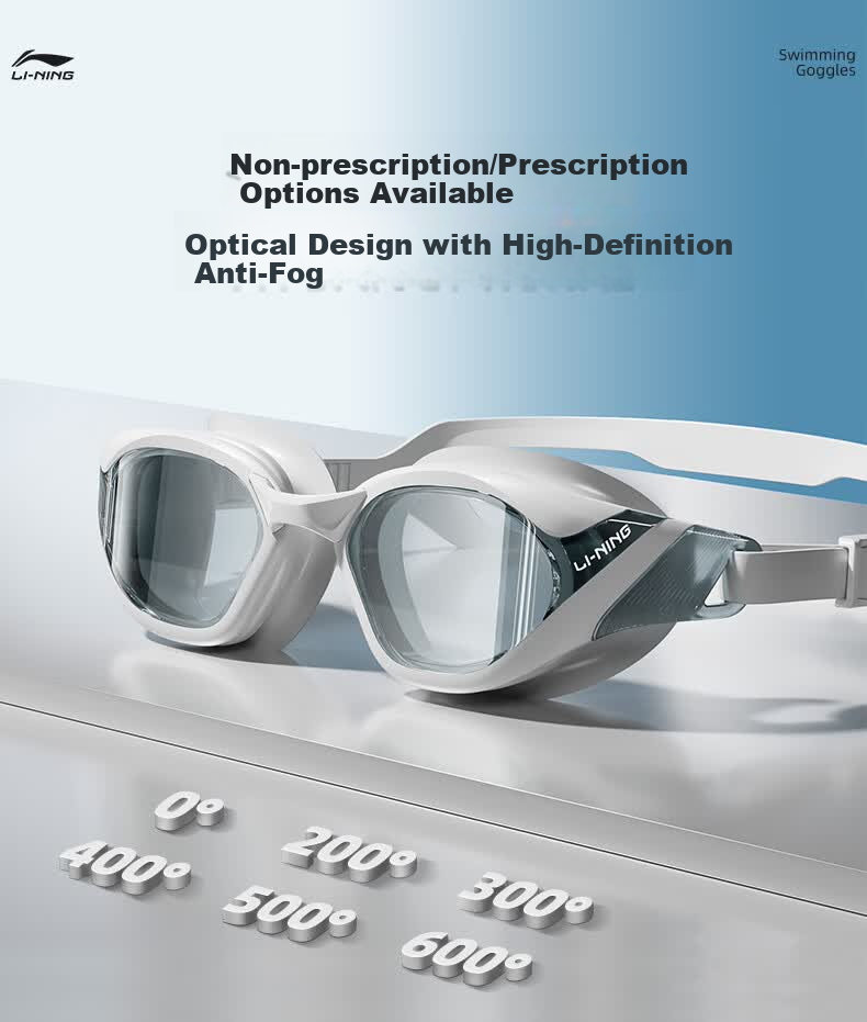 LI-NING Waterproof Anti-Fog Swimming Goggles for Men and Women, High-Definition Swimming Glasses with Prescription Lenses and Swim Cap 3
