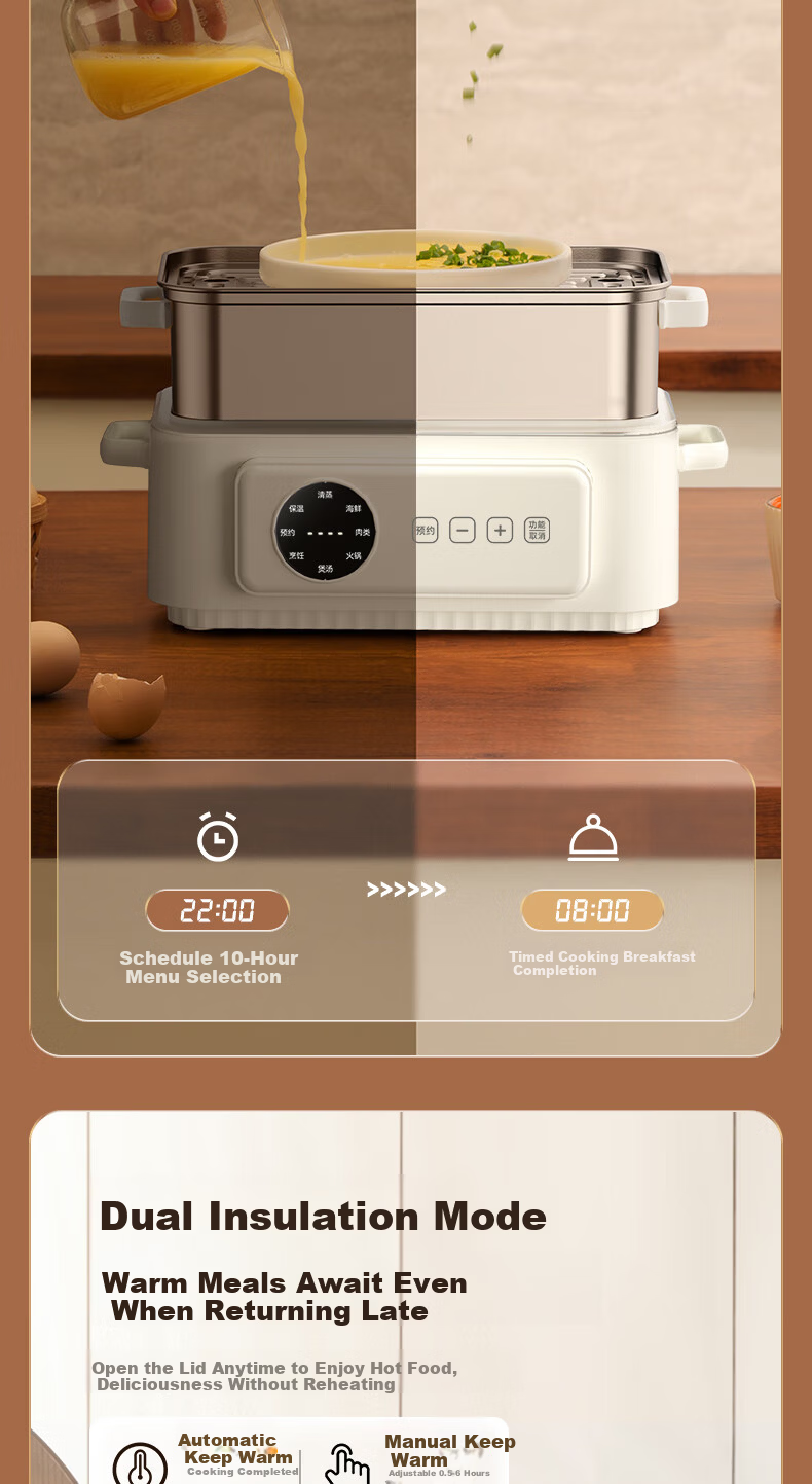 Xike Egg Steamer Multi-Function Electric Steamer Automatic Power-Off Small Stainless Steel Double-Layer Breakfast Egg Cooker JPZDQ806 13