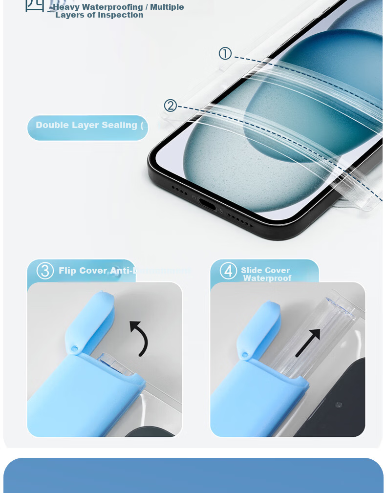 VIPY Waterproof Phone Pouch Touchscreen Compatible Underwater Camera Dustproof Swimming Rafting Sealed Lanyard Blue 3
