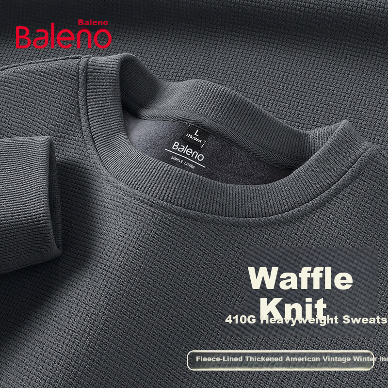Baleno Men's Winter Waffle Fleece Lined Crewneck Sweatshirt Loose Casual Thick Warm Sports Jacket