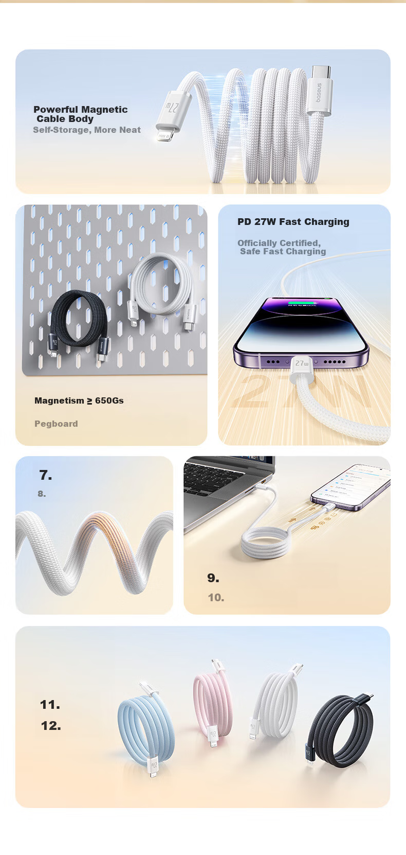Baseus Apple Magnetic PD27 Fast Charging Cable Type-C to Lightning Car Charger Cable for iPhone 14/13 Pro Max/12/11 Blue 1m 1
