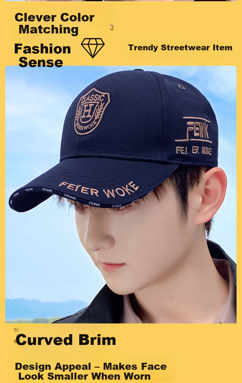 Bejirog Large Head Circumference Baseball Cap Unisex Hard Top Fashion Embroidered Duckbill Hat Outdoor Sun Hat Student Face Slimming 3