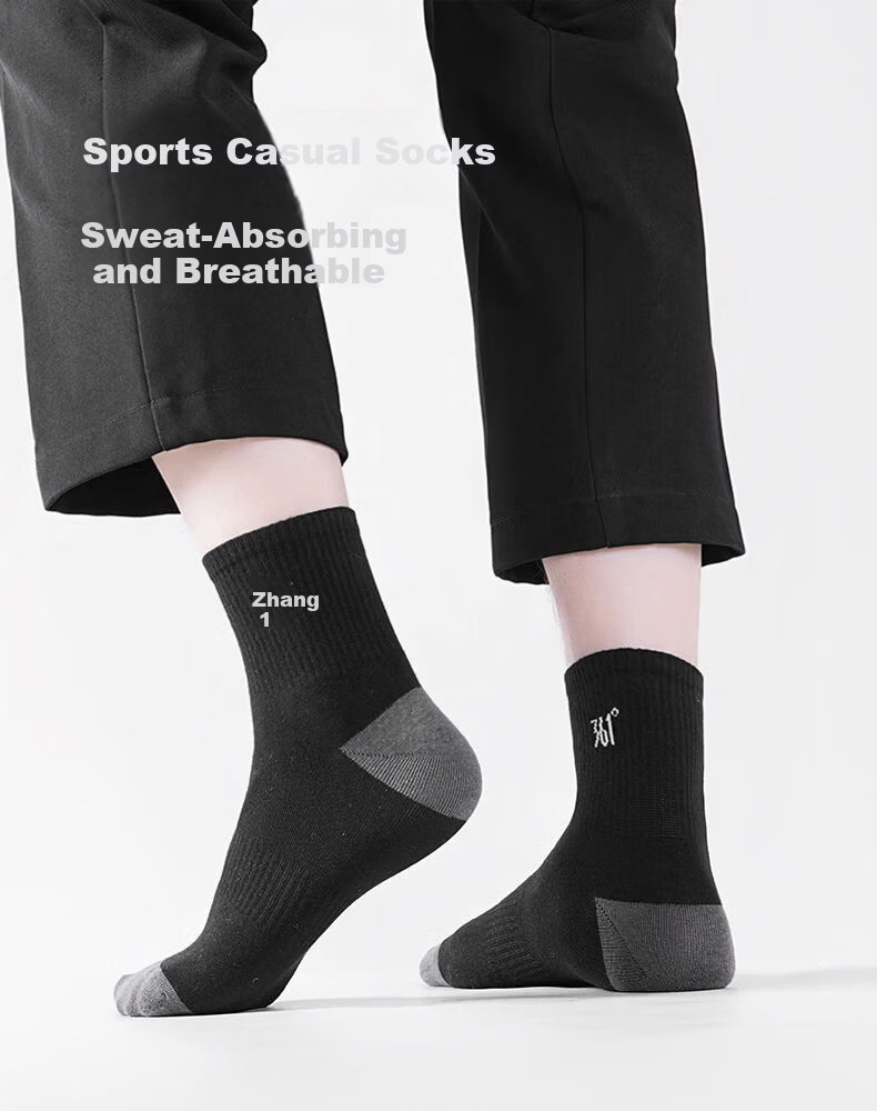 361° Authentic Men's Socks Spring Summer Odor-Resistant Sweat-Absorbing Mid-Calf Breathable Cotton Sports Casual Long Socks Set of 4 One Size 1