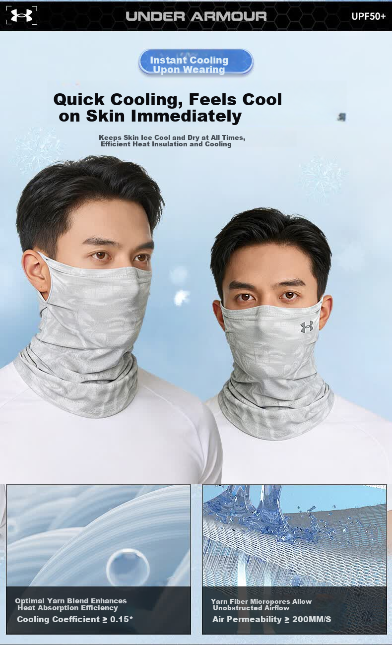 Under Armour Men's Sun Protection Face Mask Ear-Hook Cycling Summer Ice Silk Mask Neck Gaiter Headscarf Windproof Dustproof Mountaineering for Men and Women 8