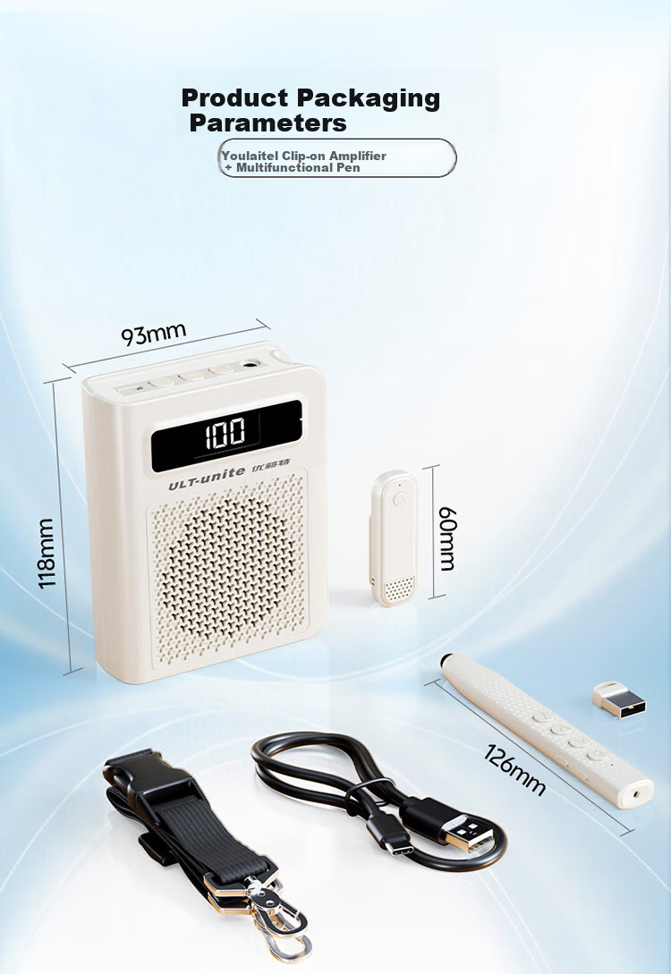 ULT-unite F25 Wireless Lavalier Microphone Mini Amplifier Speaker Teacher Lecture Multifunctional Presentation Remote Magnetic Storage Anti-Howling High Volume Long Battery Life White 17