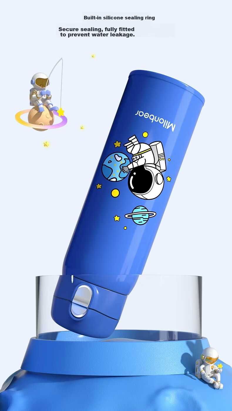 Milun Bear Kids Insulated Bottle 316 Food Grade Stainless Steel Vacuum Straw Direct Drinking Dual Use Water Cup for Elementary School Boys 11