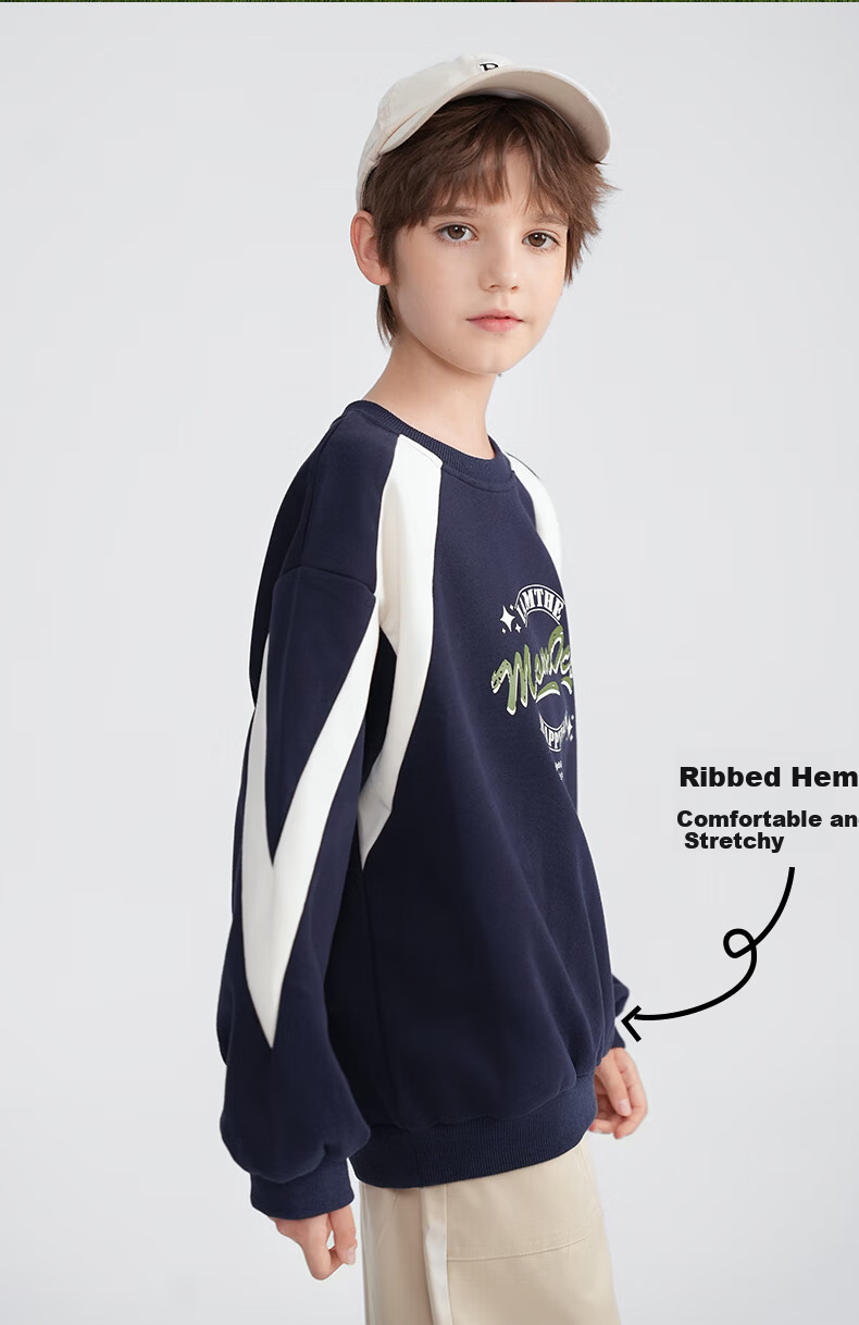 MOMOCO Kids Sweatshirt Autumn Boys Round Neck Stylish Trendy Navy 110 3
